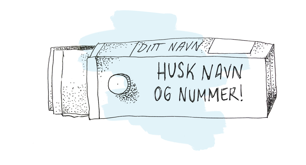 Grafikk av en kartong med husk navn og nummer