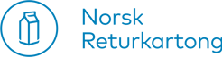 Logo for Norsk Returkartong. Blått merke med melkekartong i symbol