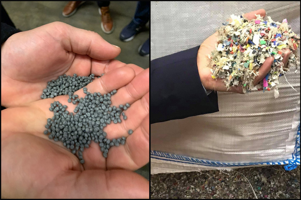 Bilde av granulat fra resirkulert plast.