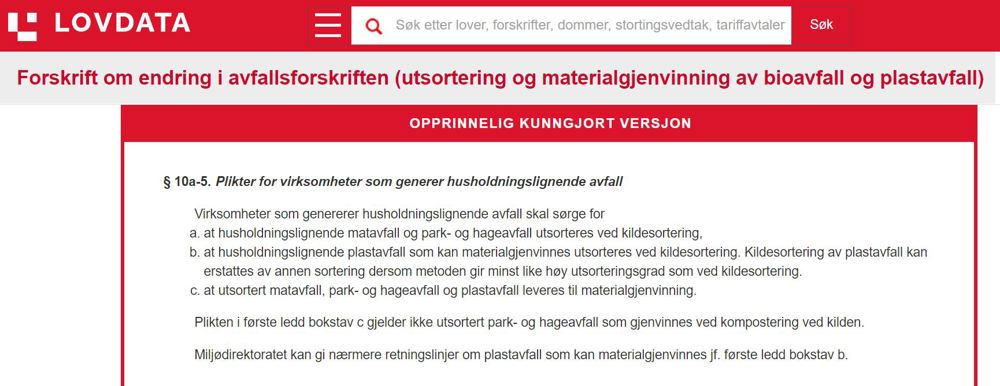 Skjermbilde av Avfallsforskriften