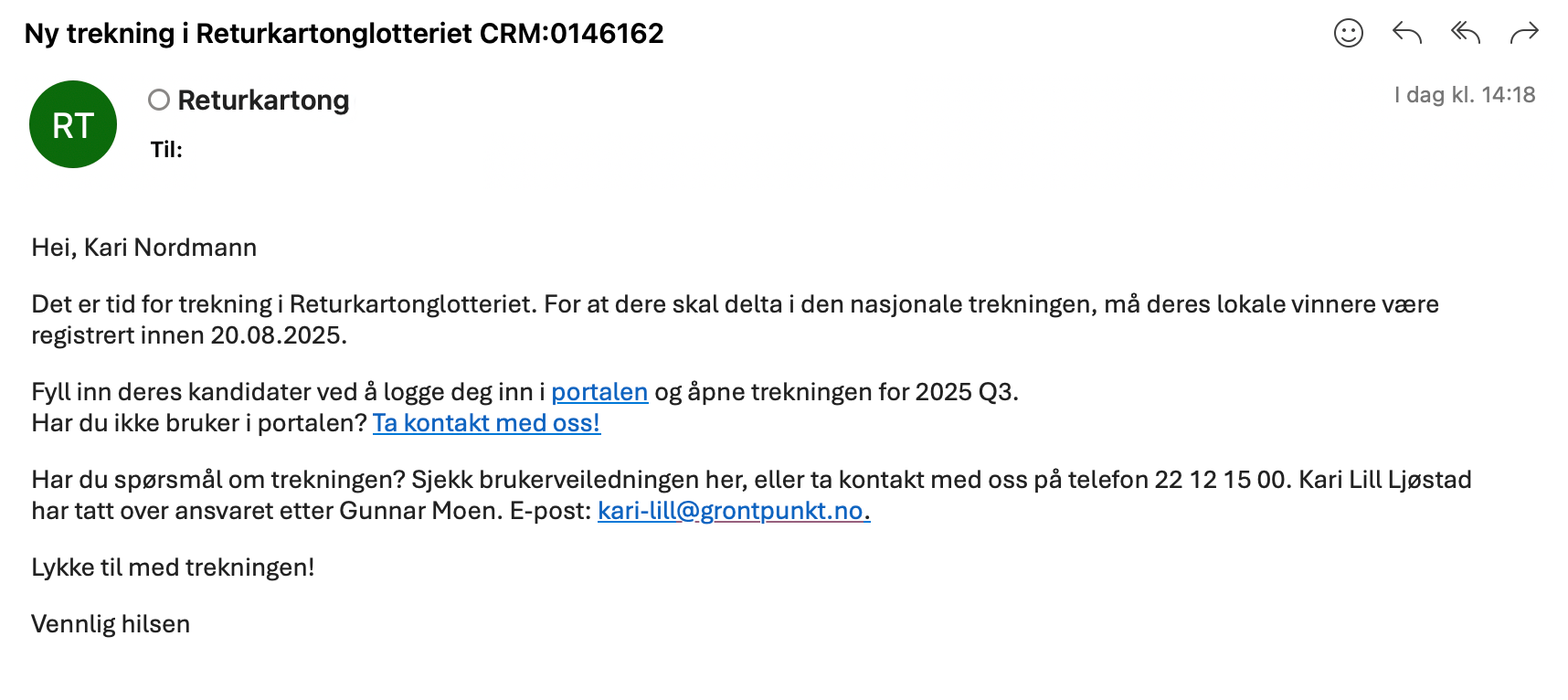 Epost Om Trekning